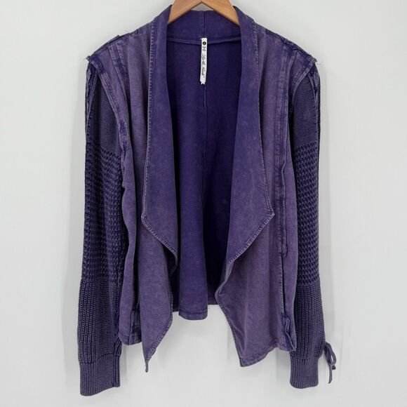 Leo & Nicole Purple Wash Draped Open-Front Cardigan Top Knit Sleeves Women Large - Picture 1 of 7